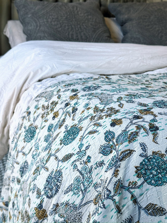 Indigo Garden Kantha Quilt
