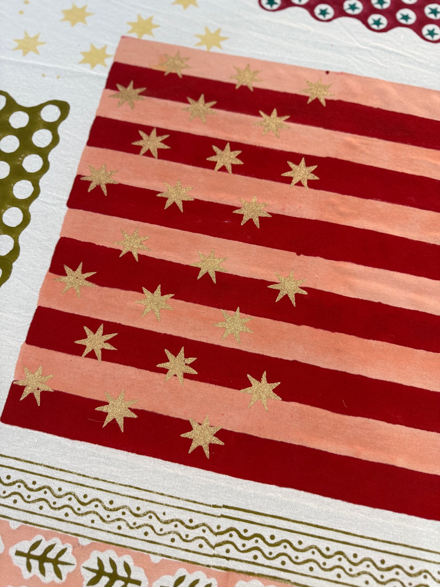 Christmas Stars and Stripes Hand Block Printed Napkins