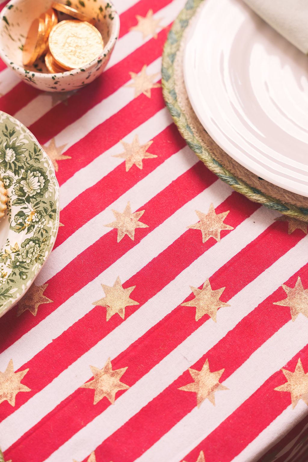 SECONDS Stars and Stripes Hand Block Printed Table Cloths