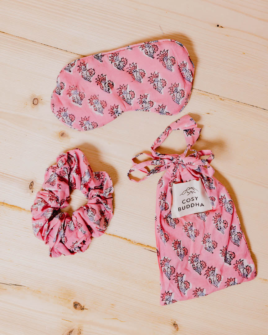 Block Print Gift Set - Eye Mask, Scrunchie & Pouch