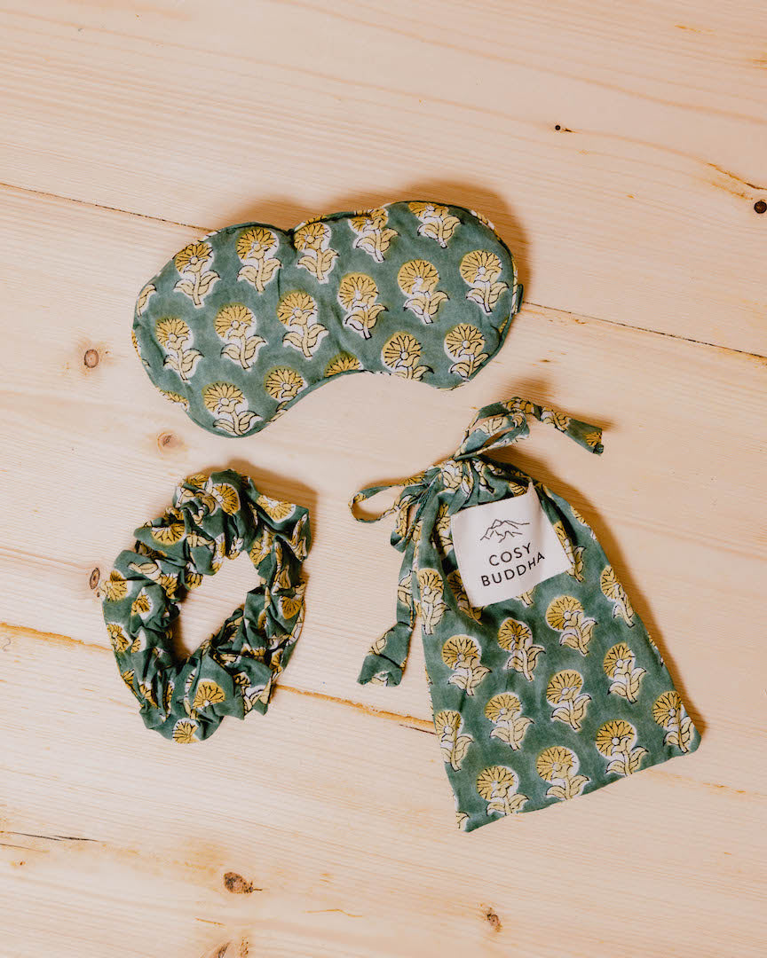Block Print Gift Set - Eye Mask, Scrunchie & Pouch