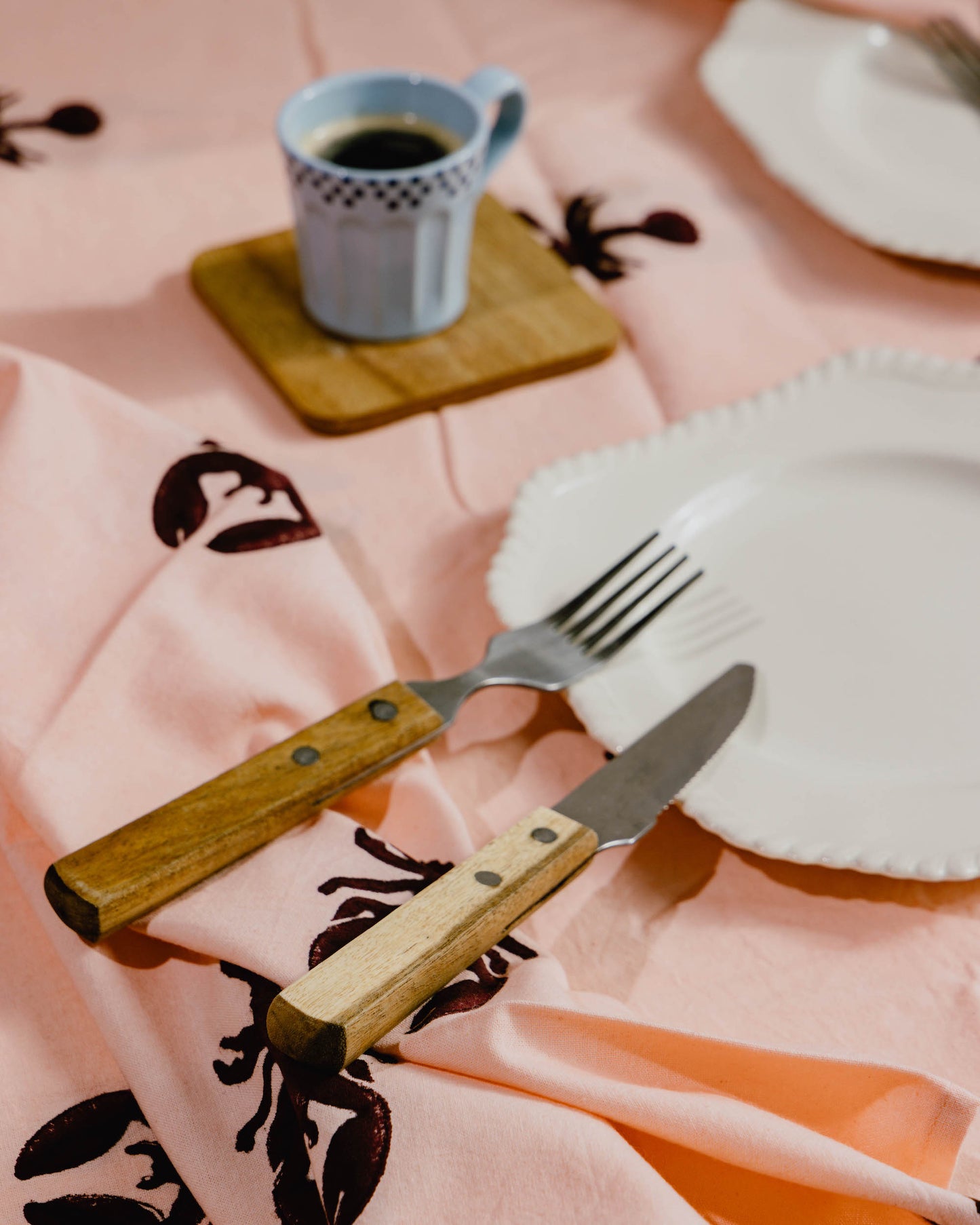 Pink Lobster Block Print Tablecloth