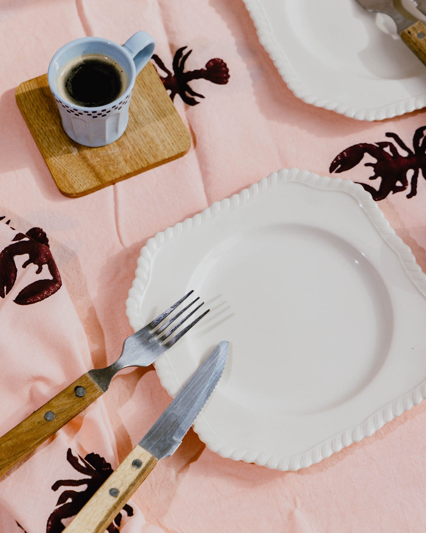 Pink Lobster Block Print Tablecloth