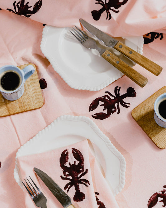 Pink Lobster Block Print Napkins Set of Four
