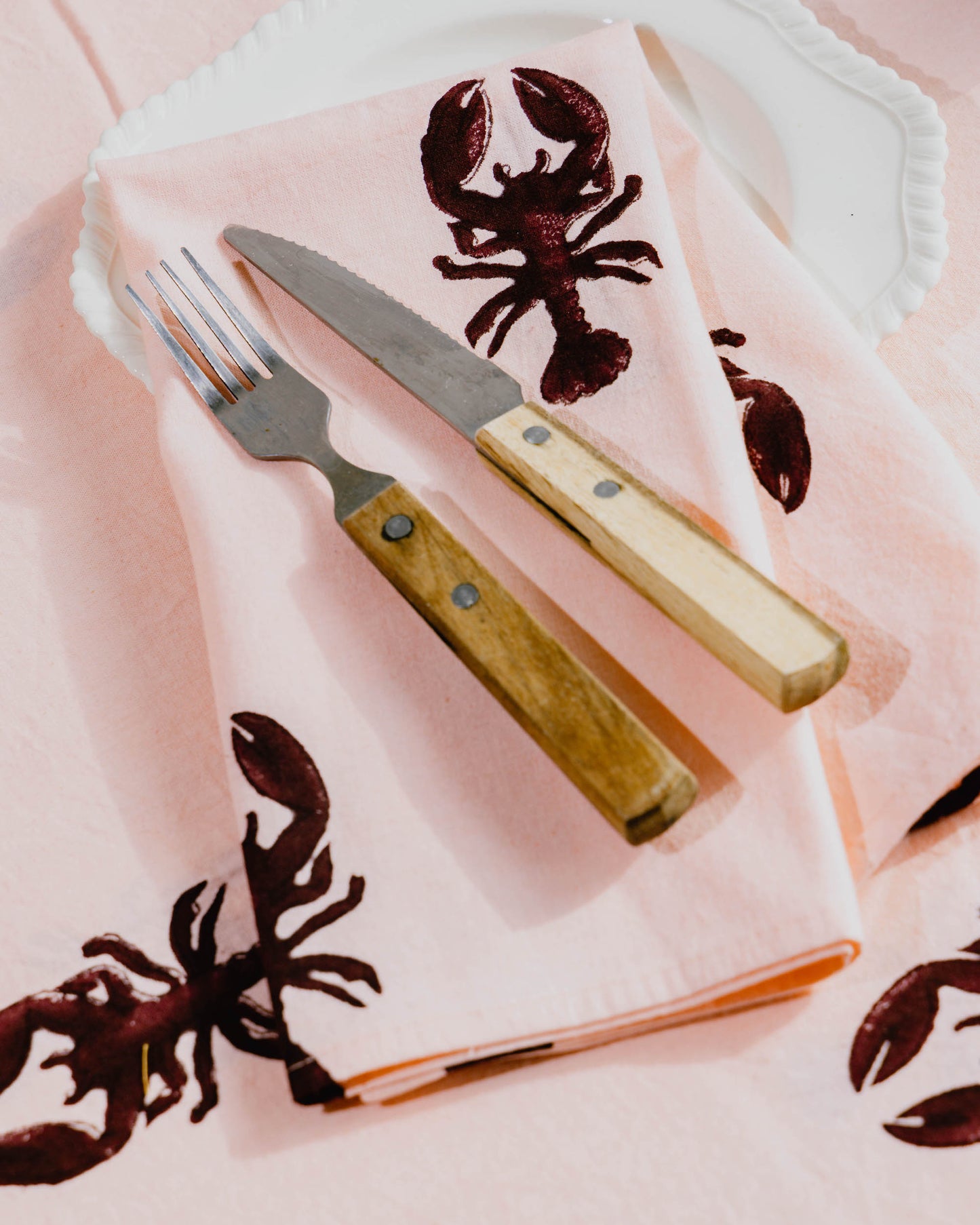 Pink Lobster Block Print Tablecloth