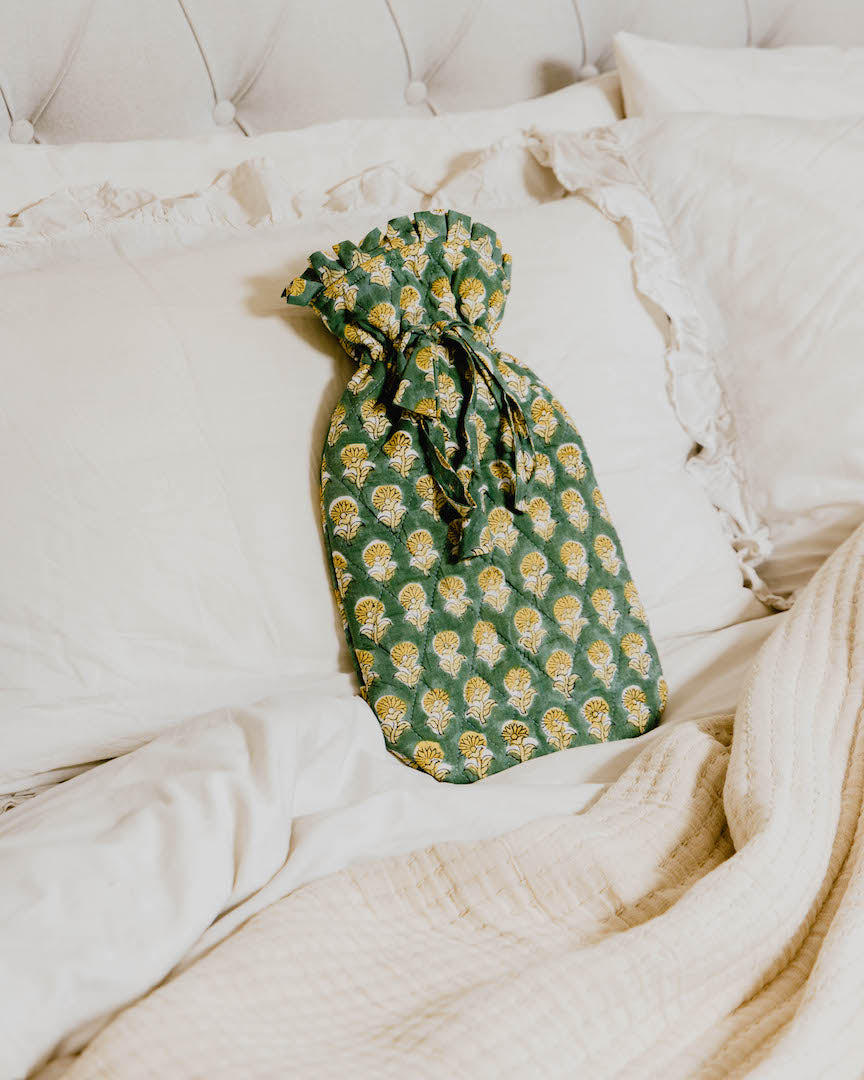 Quilted Block Printed Hot Water Bottle Covers