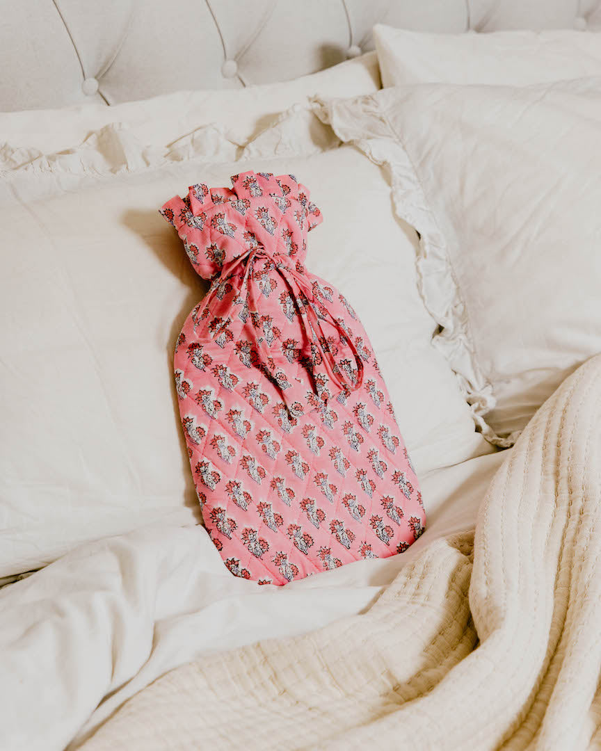 Quilted Block Printed Hot Water Bottle Covers