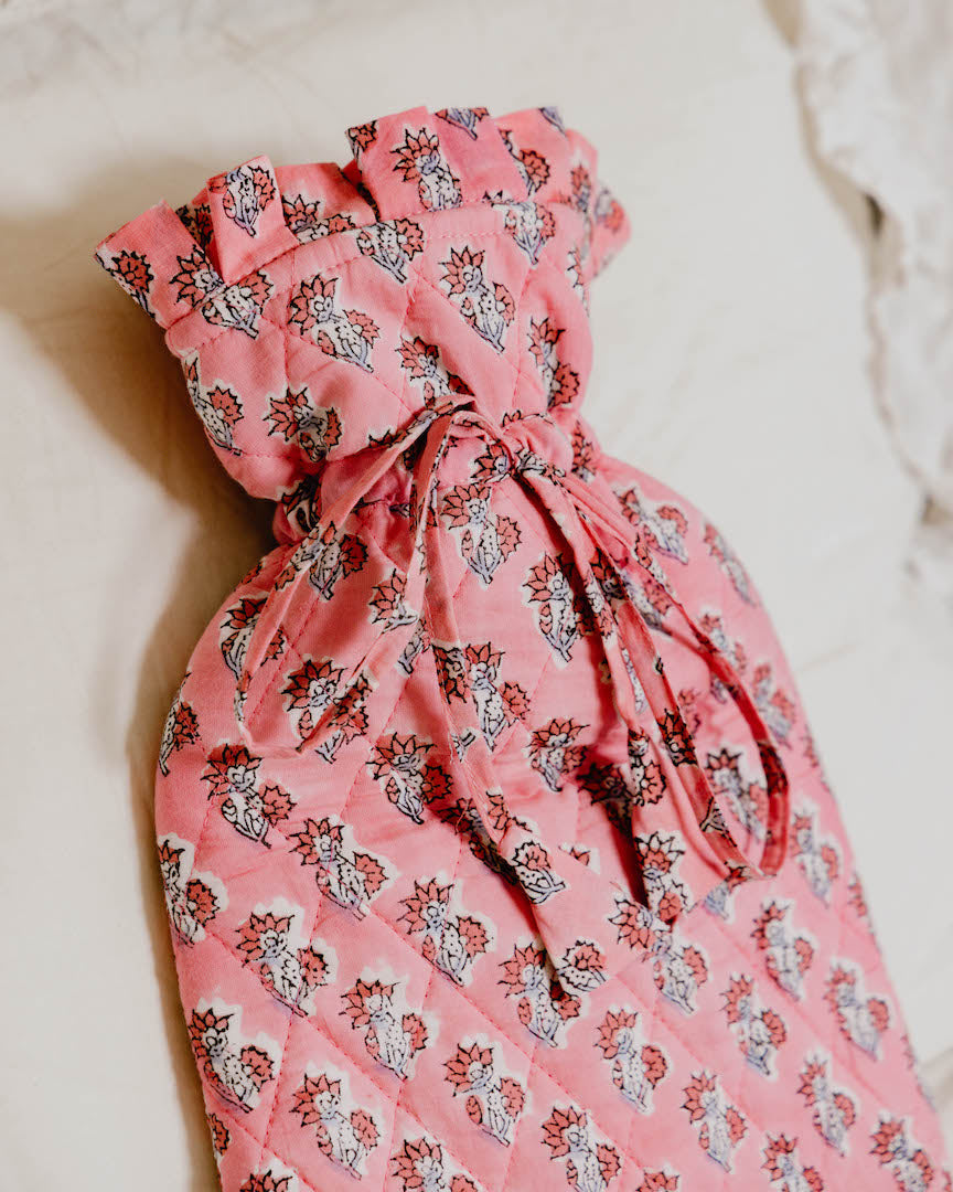 Quilted Block Printed Hot Water Bottle Covers