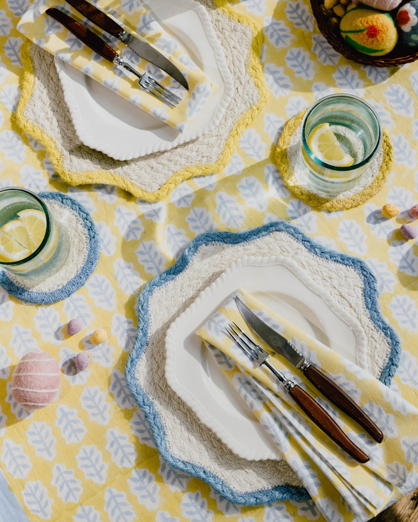 Cornflower Leaf Block Print Napkins Set of Four