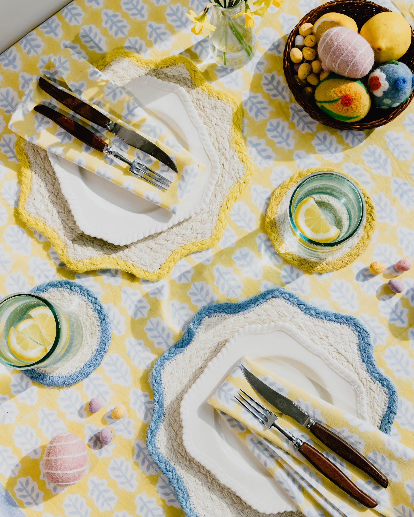 Cornflower Leaf Block Print Tablecloth