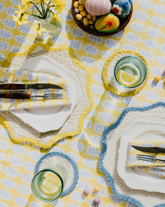 Cornflower Leaf Block Print Tablecloth