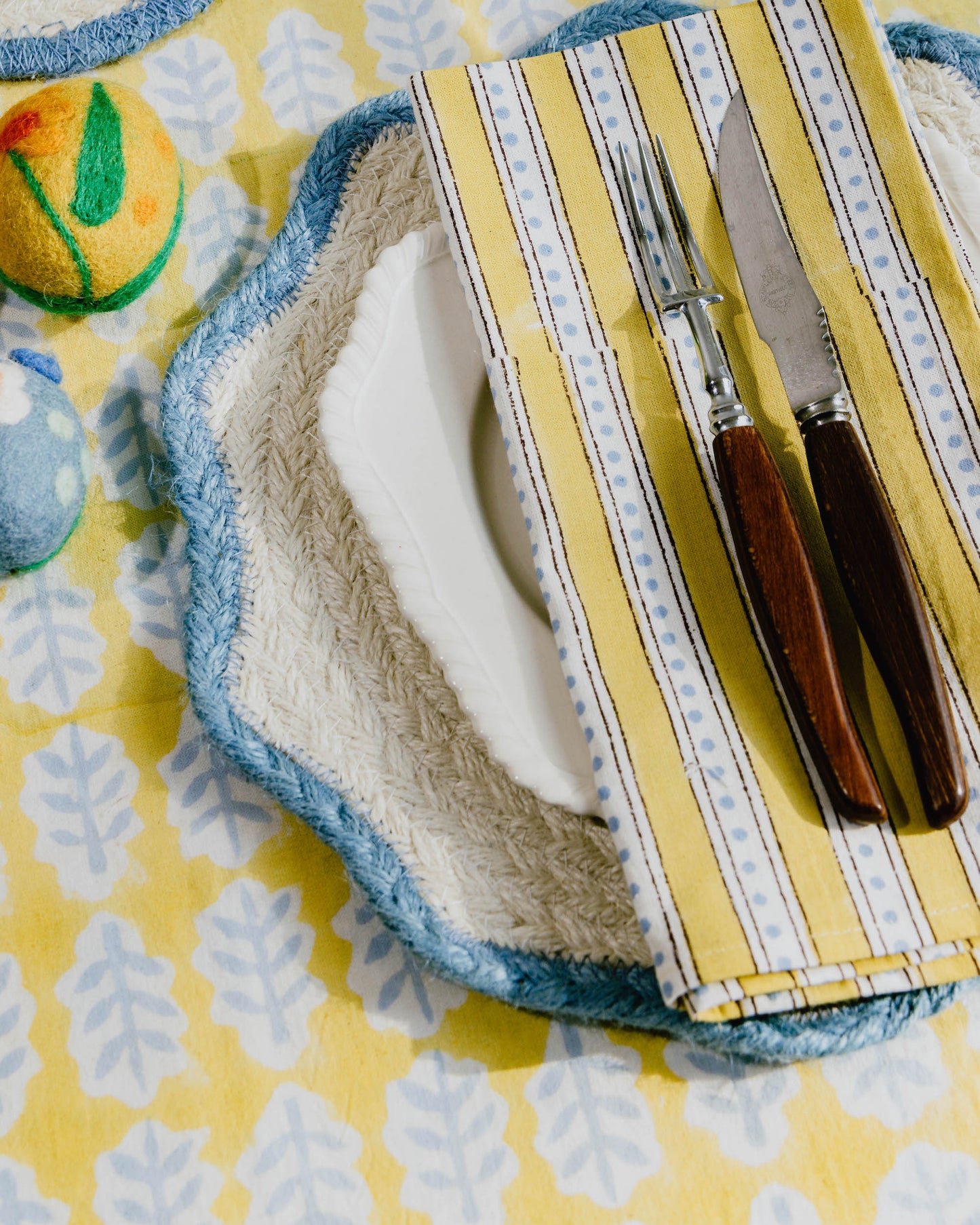 Cornflower Leaf Block Print Tablecloth