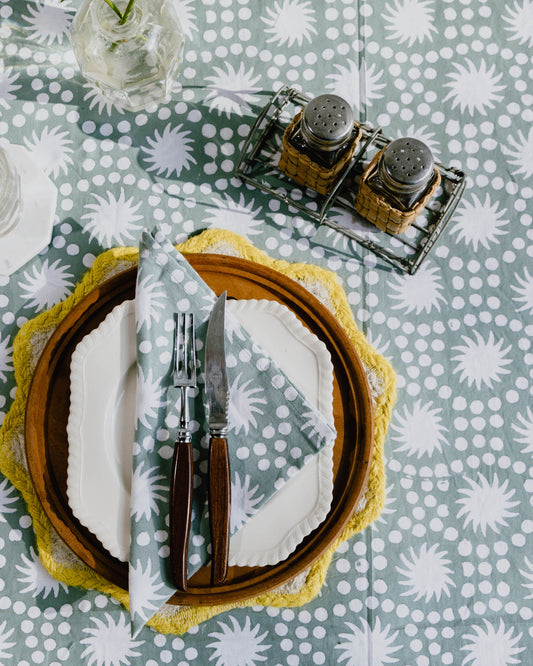 SECONDS Sunburst Block Print Tablecloths