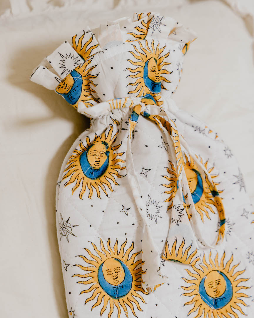 Quilted Block Printed Hot Water Bottle Covers