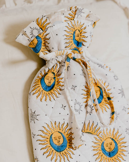 Quilted Block Printed Hot Water Bottle Covers