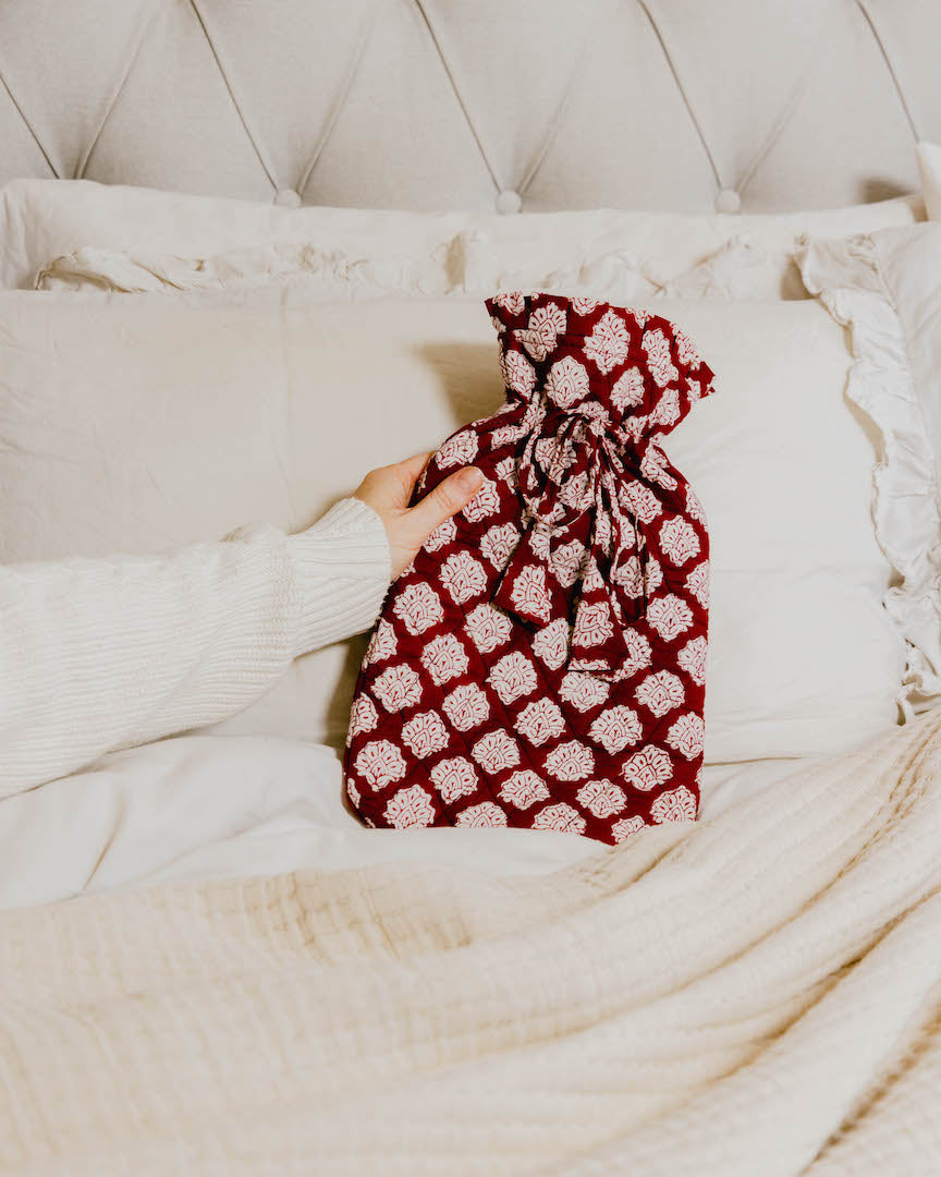 Quilted Block Printed Hot Water Bottle Covers