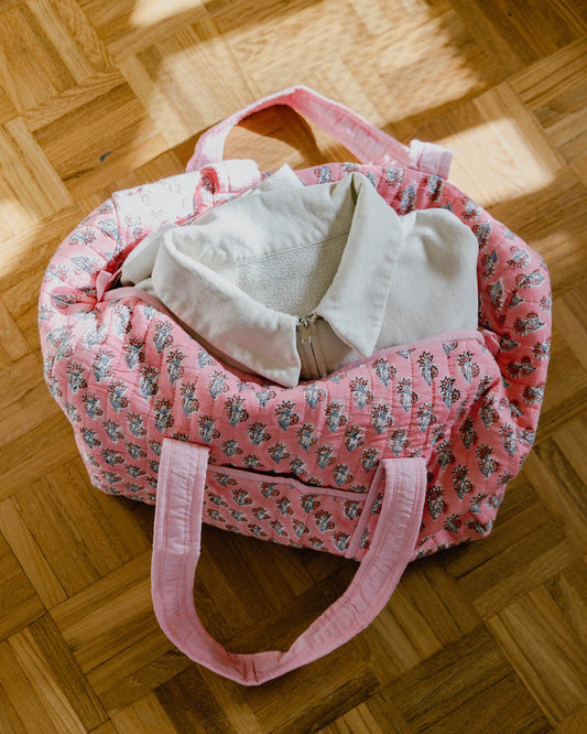Pink Sprig Block Print Duffle Bag