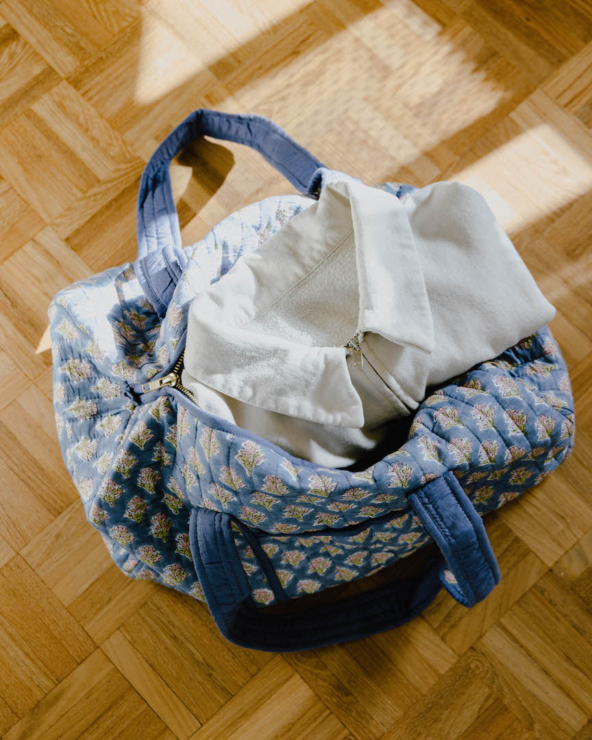 Blue Sprig Block Print Duffle Bag