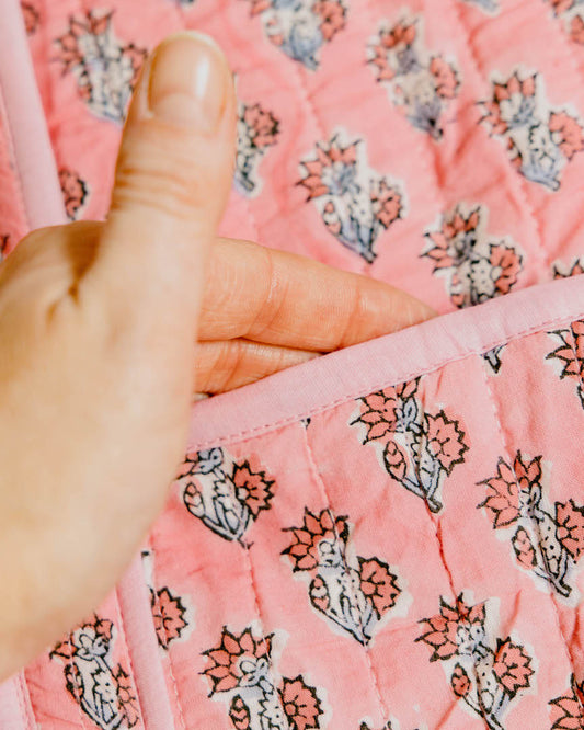 Pink Sprig Block Print Duffle Bag