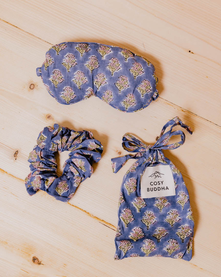 Block Print Gift Set - Eye Mask, Scrunchie & Pouch
