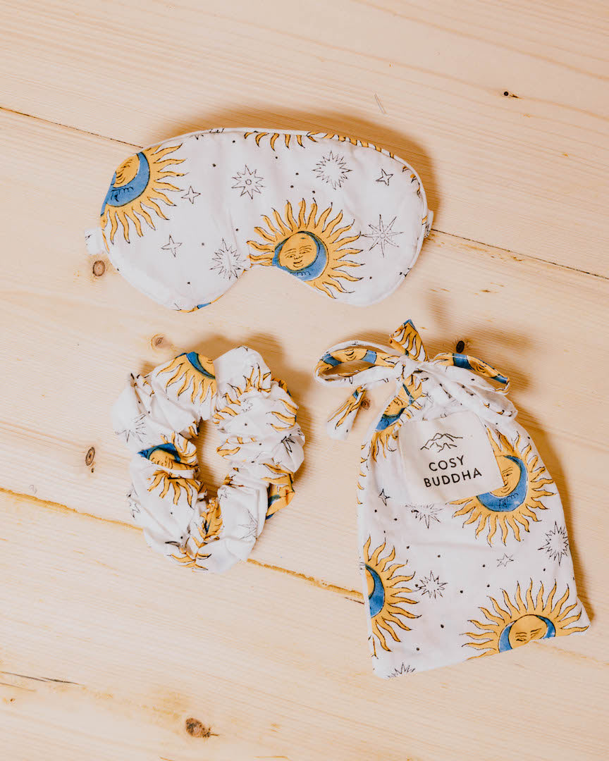 Block Print Gift Set - Eye Mask, Scrunchie & Pouch