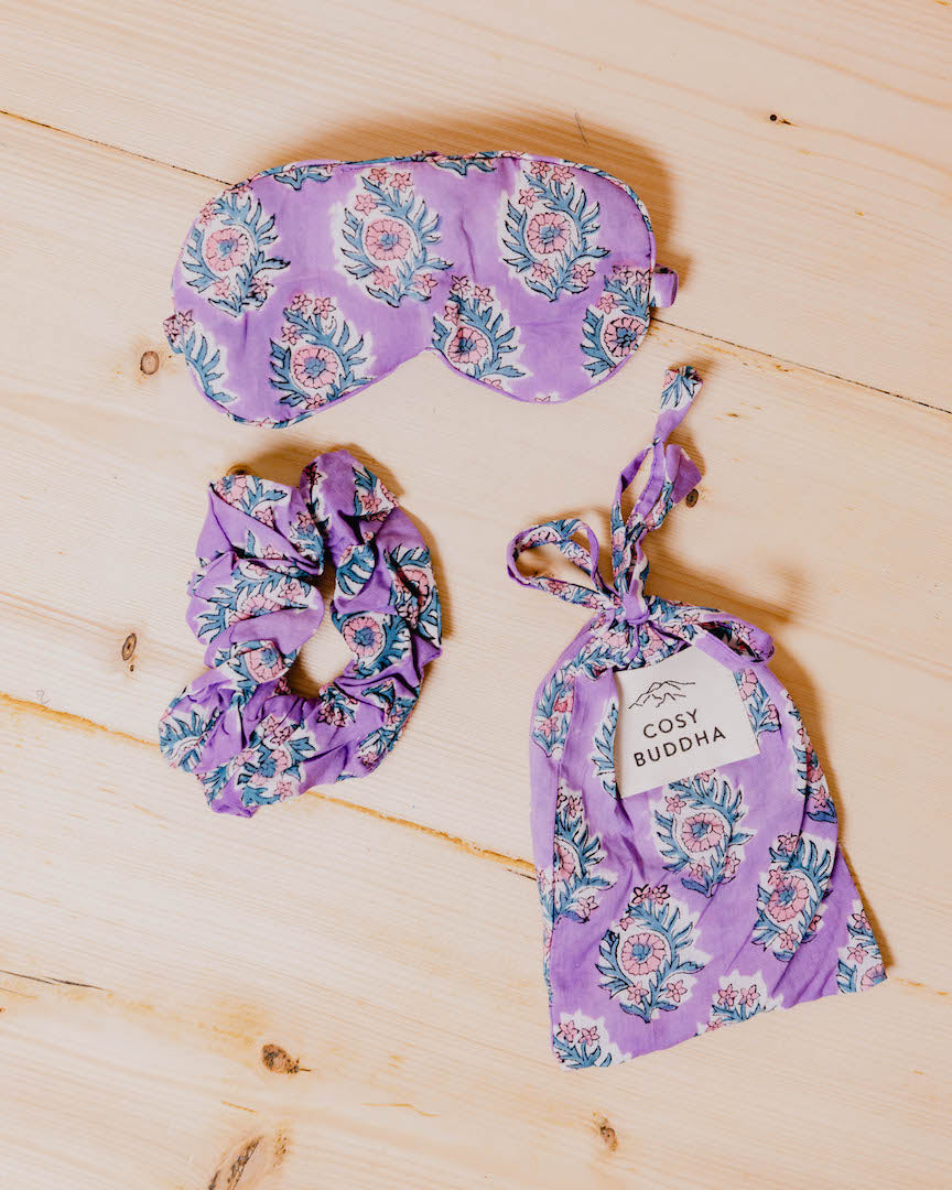 Block Print Gift Set - Eye Mask, Scrunchie & Pouch