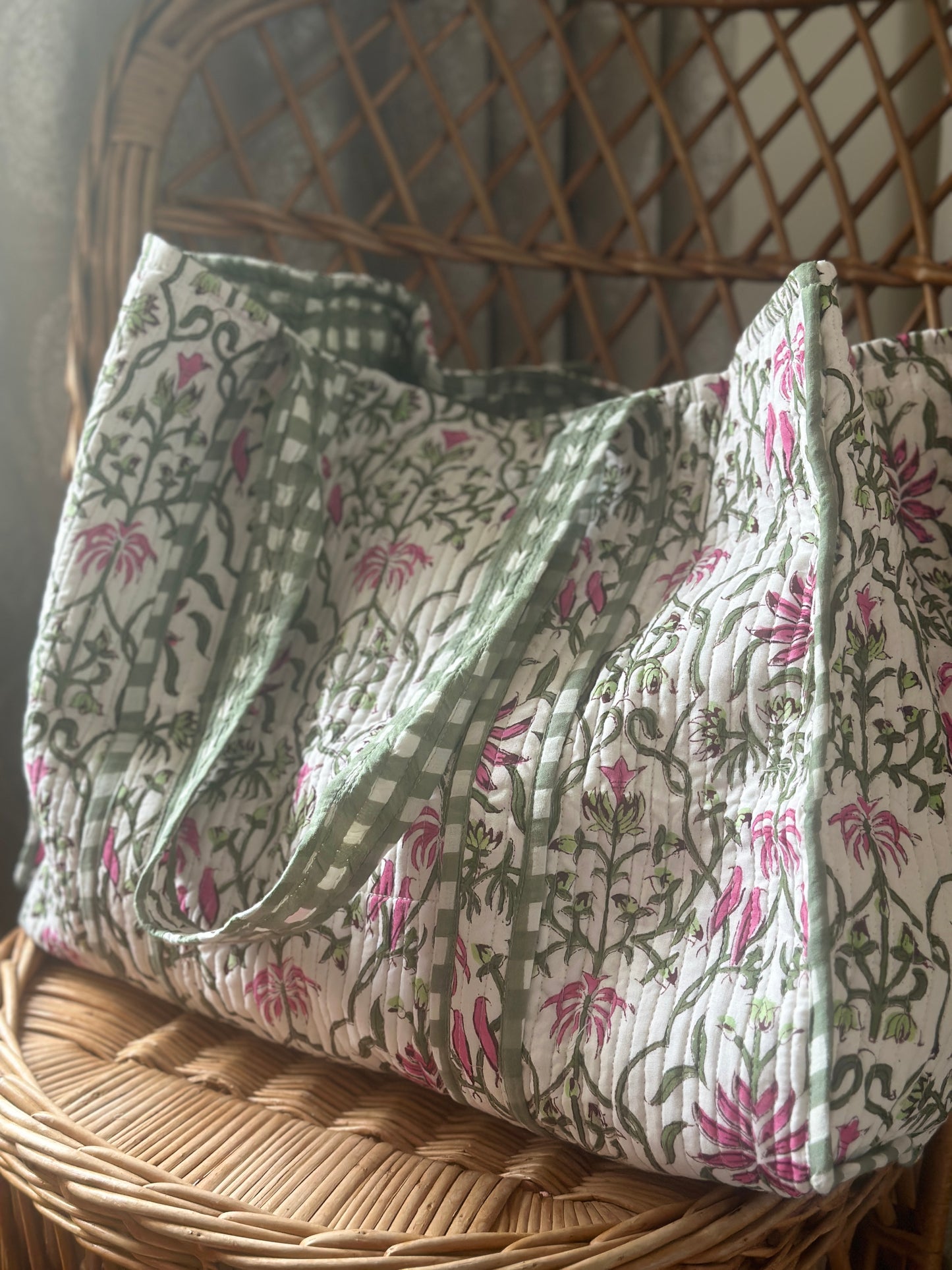 Fuchsia and Olive Block Print Duffel Bag