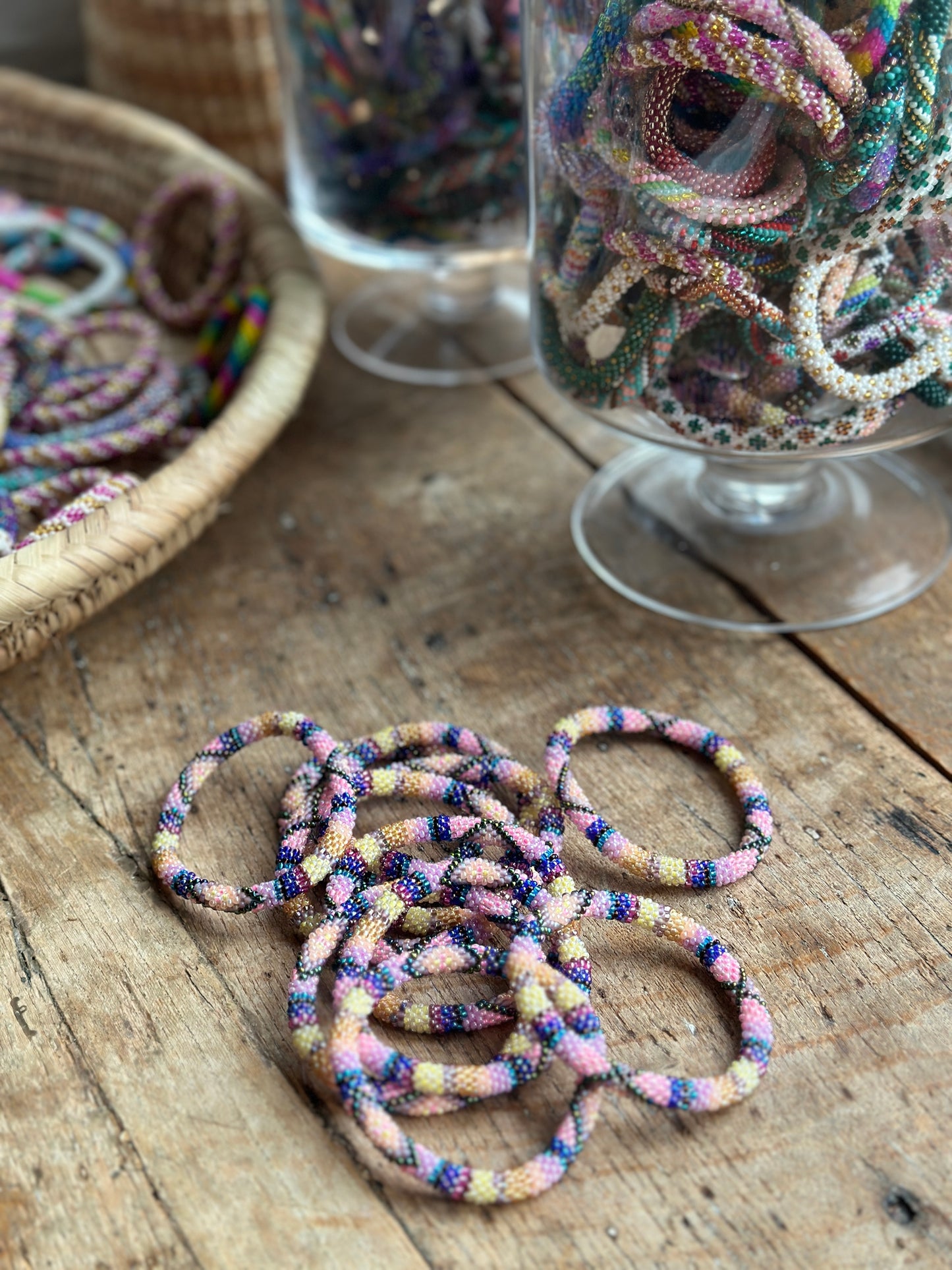 Hand Crocheted Roll Bead Bracelets