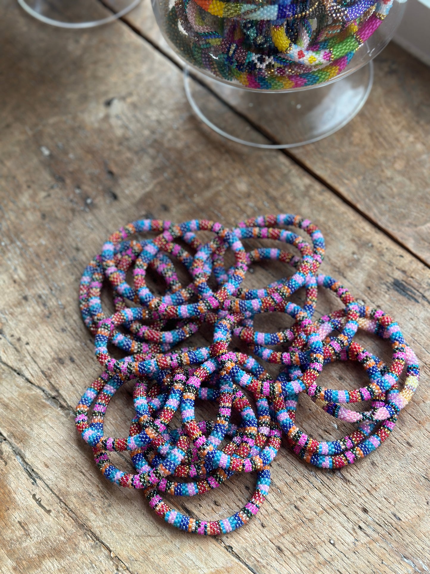 Hand Crocheted Roll Bead Bracelets