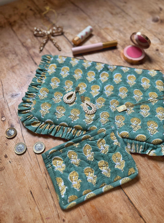 Emerald Ruffle Clutch