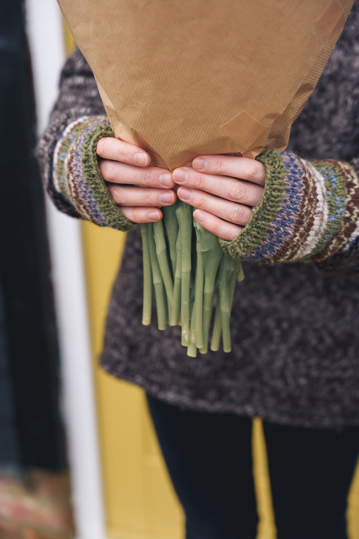 Olive Green Hand Knitted Wrist Warmers
