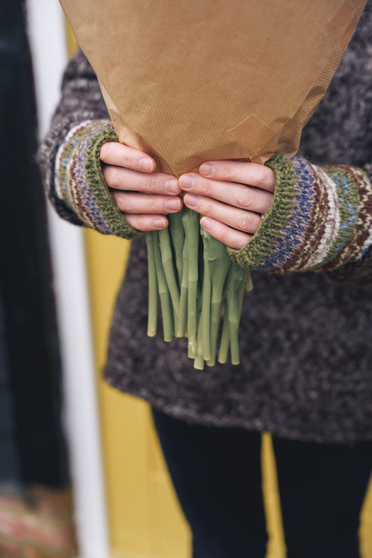 Olive Green Hand Knitted Wrist Warmers