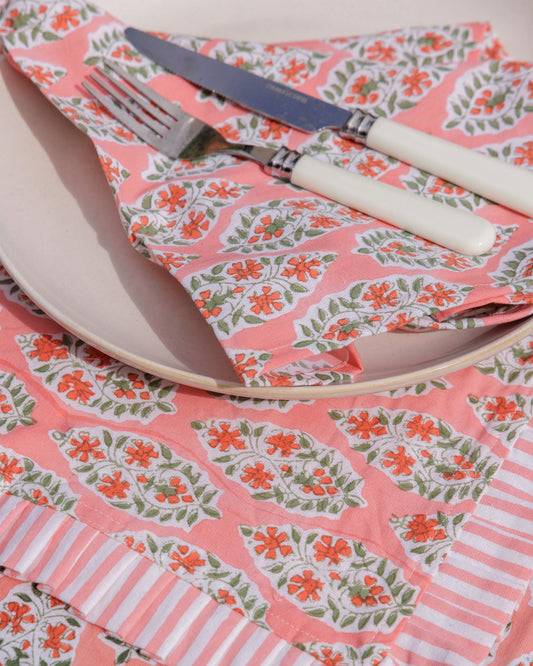 Coral Buti Block Print Tablecloth