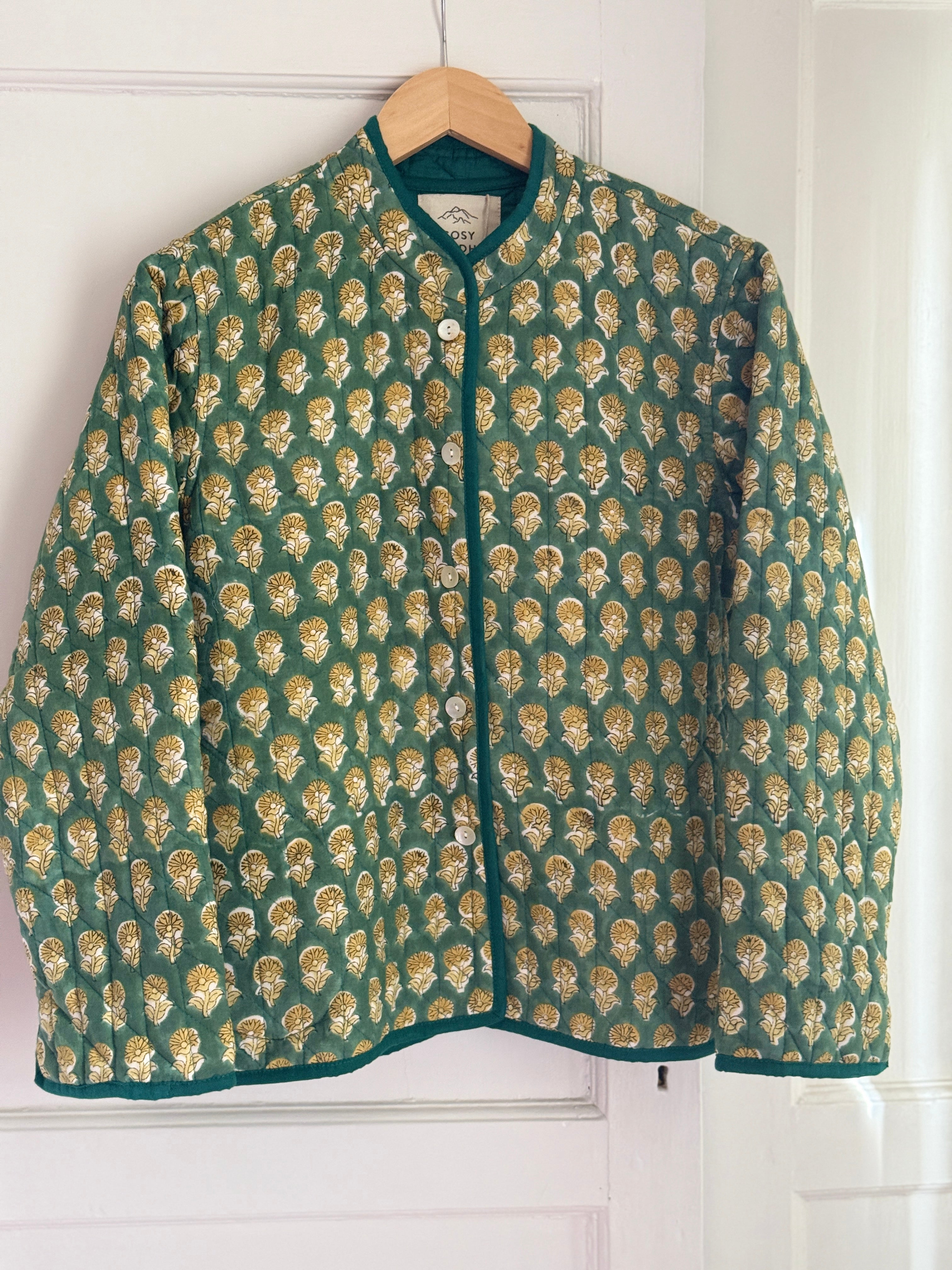 Emerald Block Print Quilted Jacket – CosyBuddha