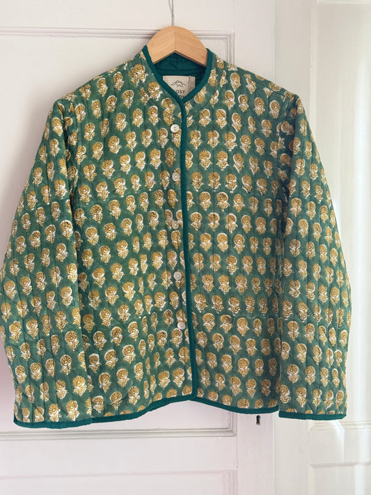 Emerald Block Print Quilted Jacket
