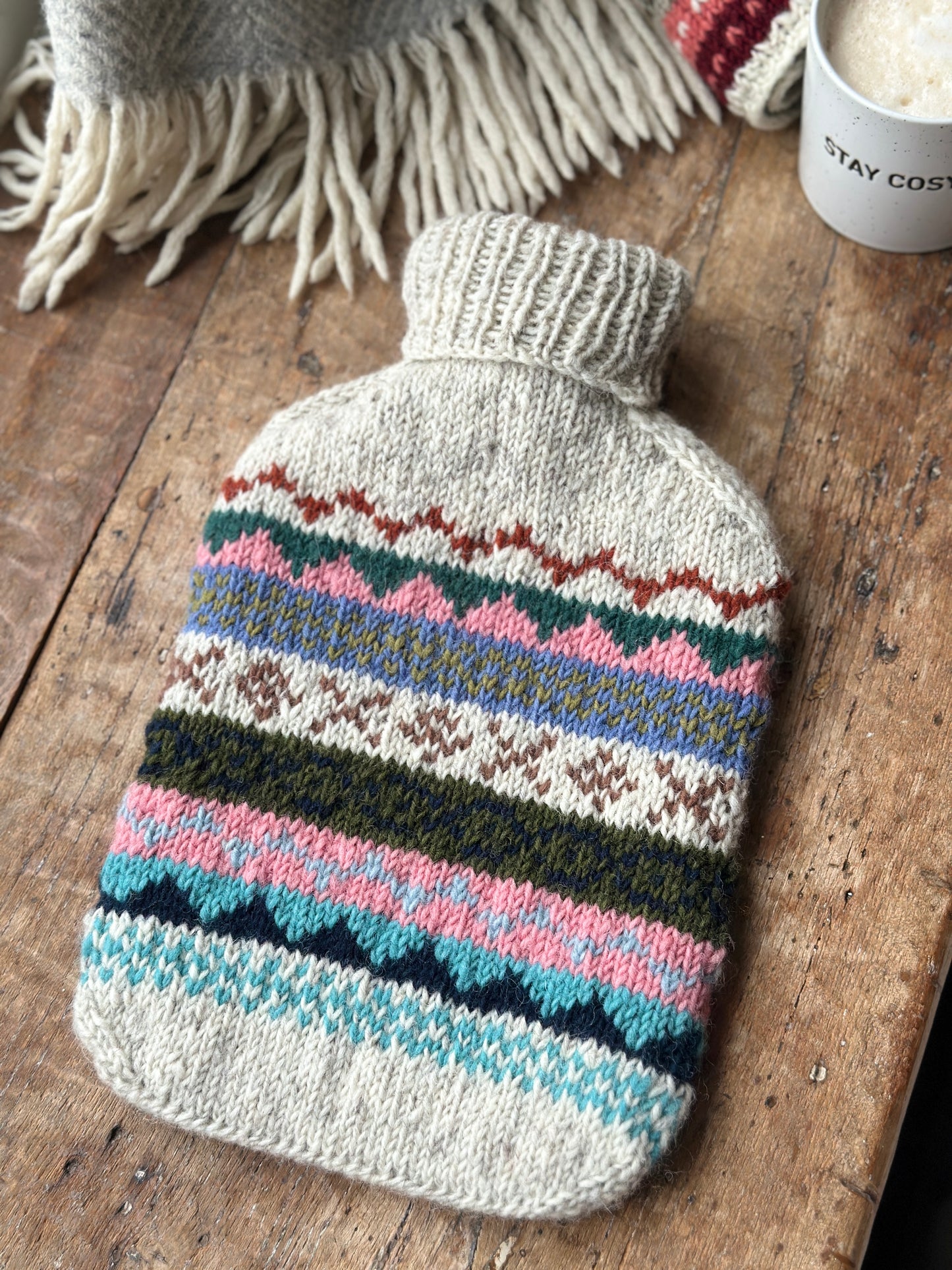 Oatmeal  Hand Knitted Fair Isle Hot Water Bottle