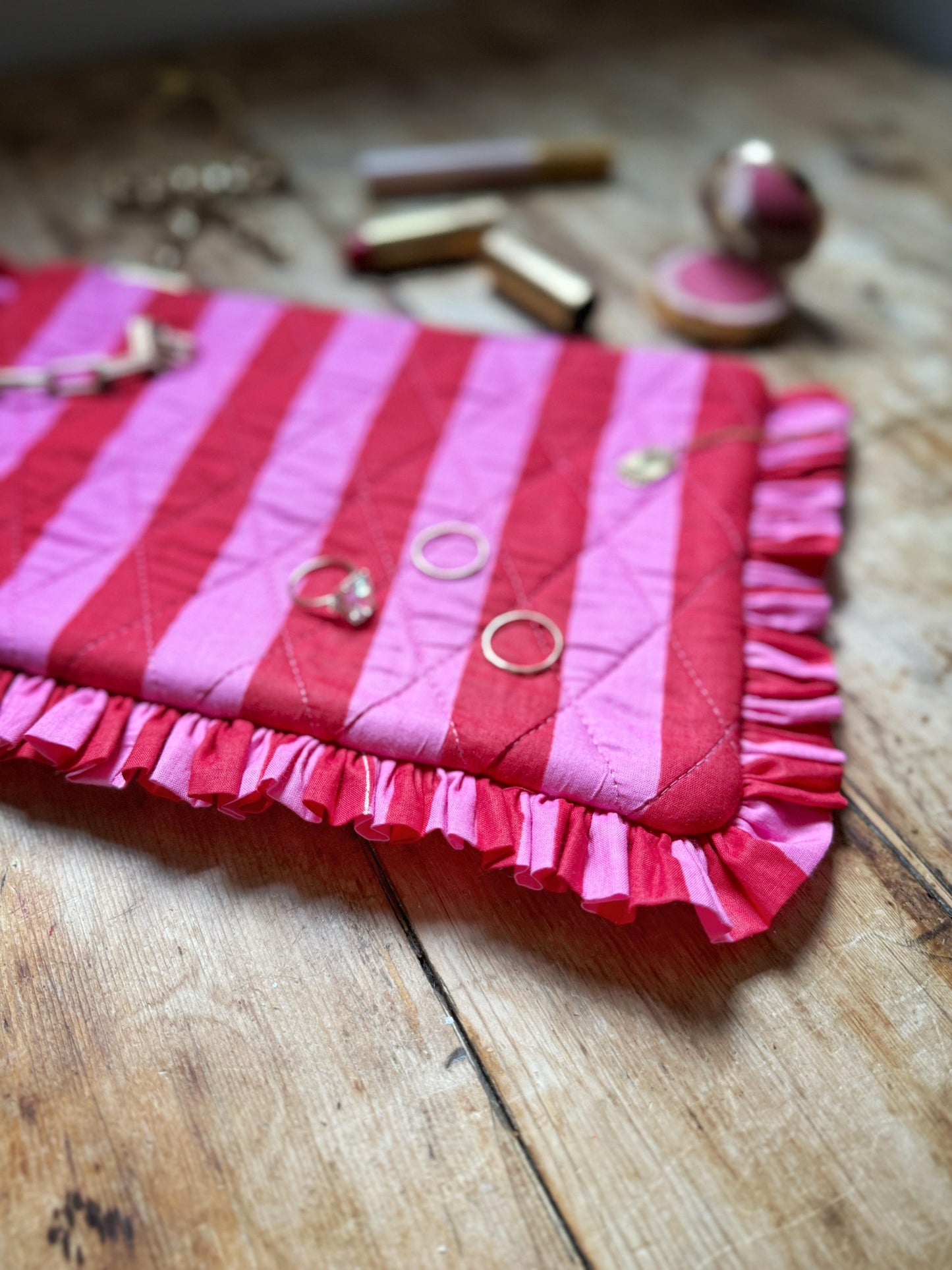 Pink and Red Stripe Ruffle Clutch