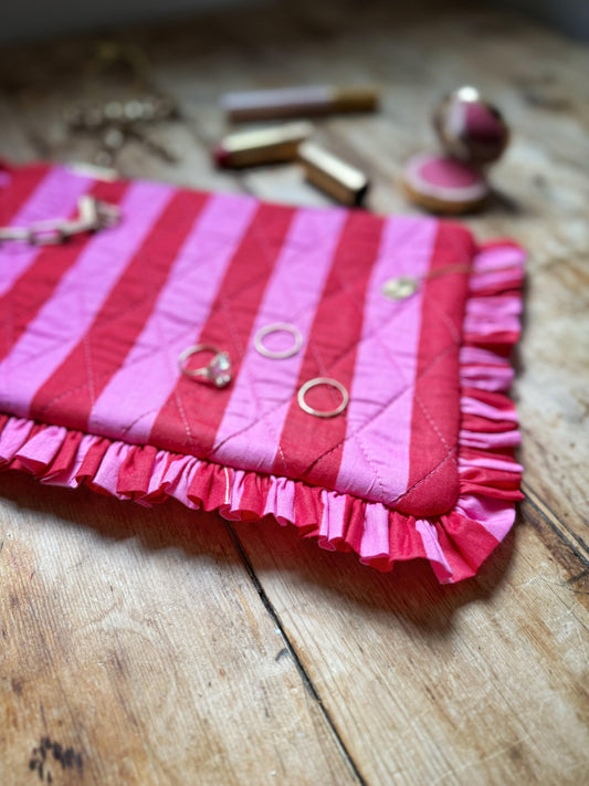 Pink and Red Stripe Ruffle Clutch