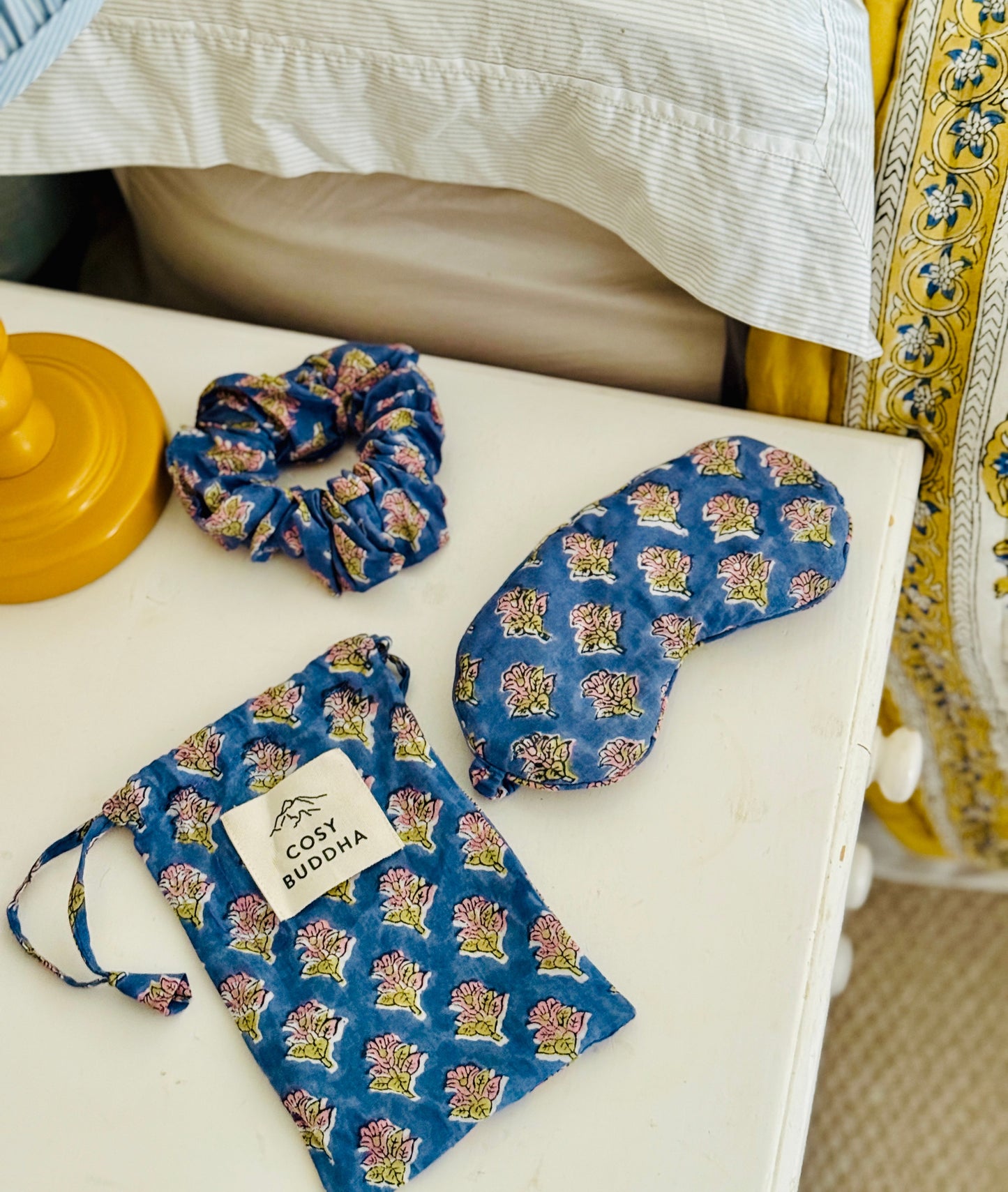 Block Print Gift Set - Eye Mask, Scrunchie & Pouch