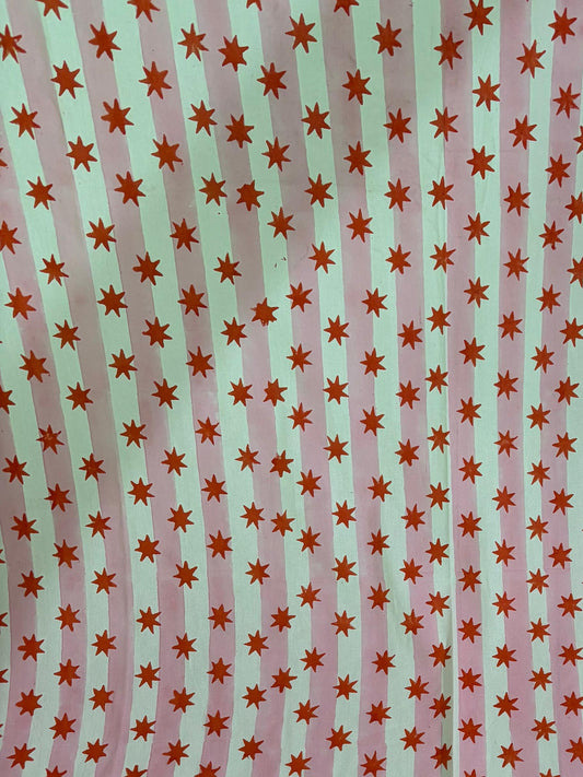 Coral Star and Pink Stripe Block Print Napkins Set of Four
