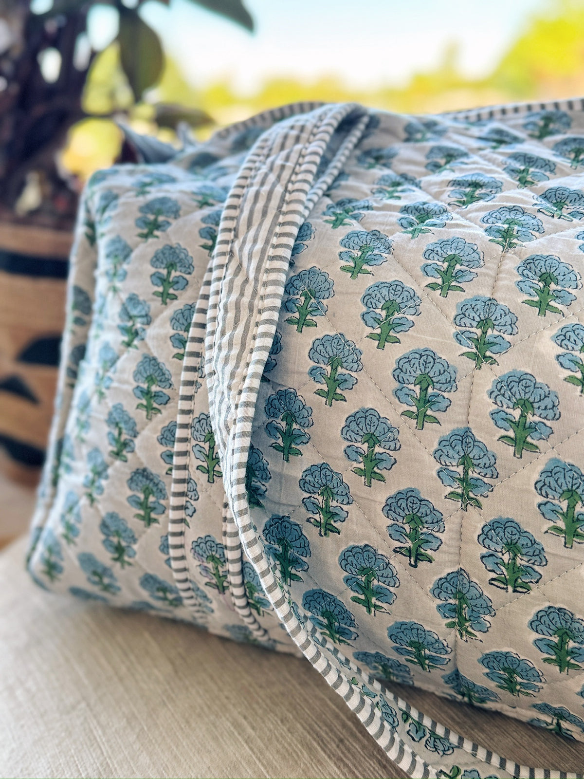 French Blue Block Print Duffle Bag