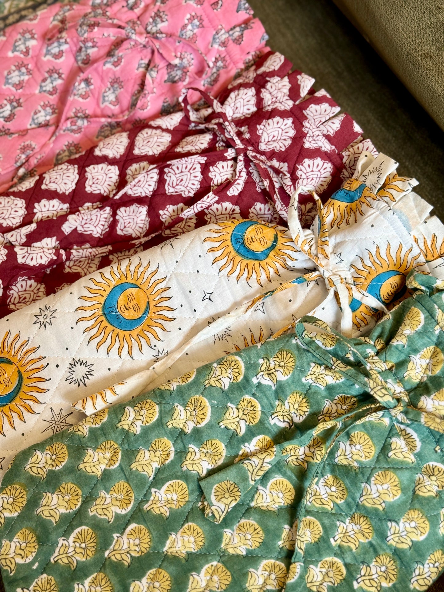 Quilted Block Printed Hot Water Bottle Covers