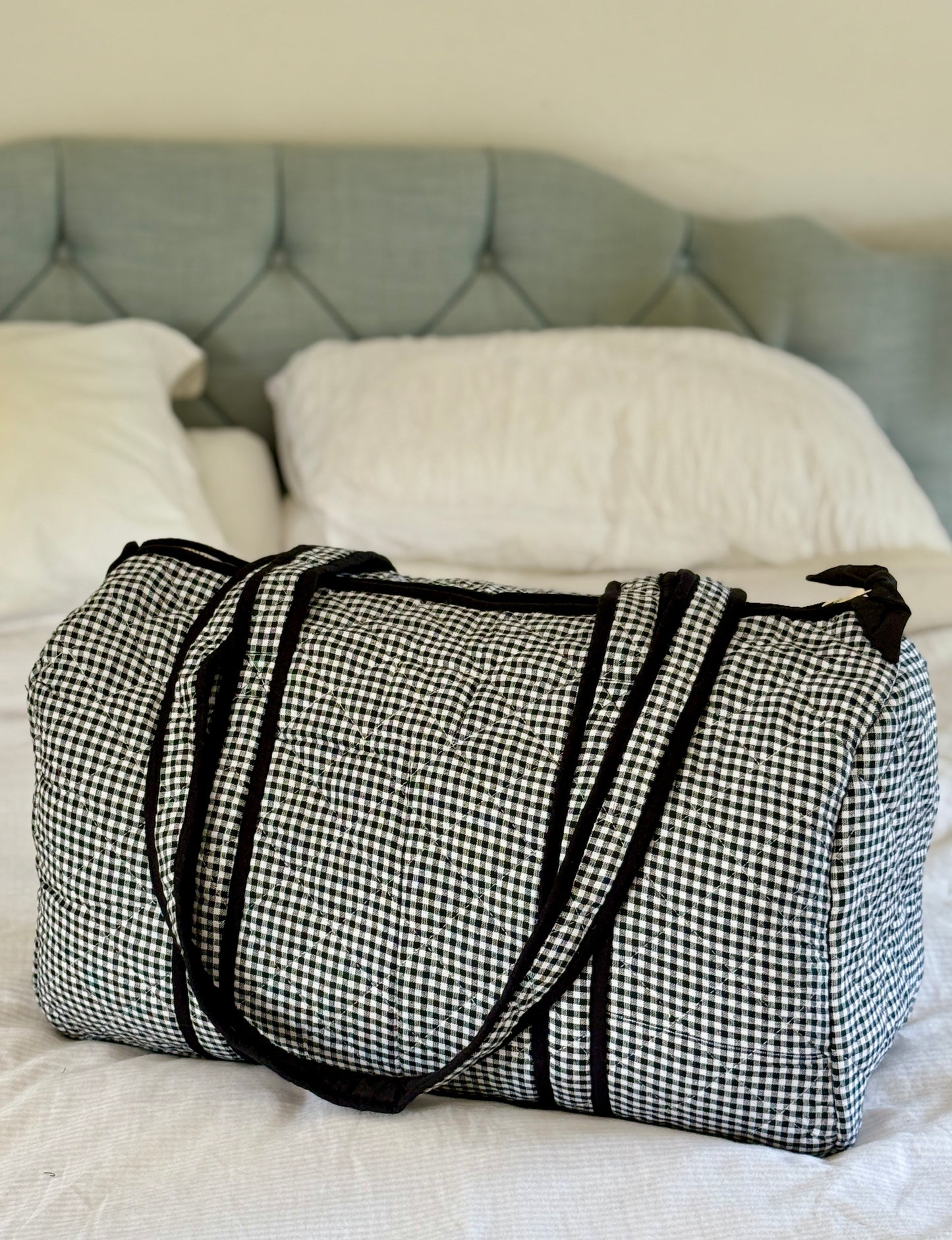 Black and White Khadi Gingham Duffle Bag