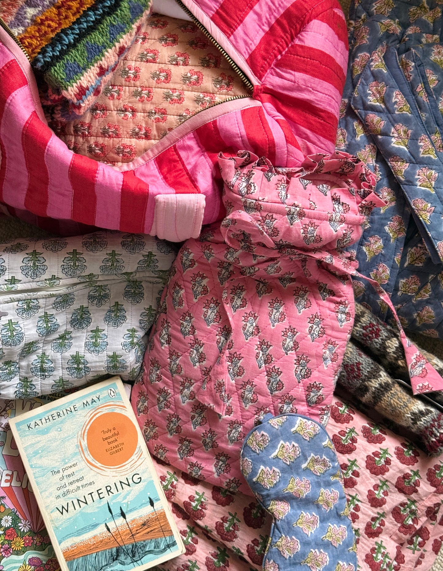 Quilted Block Printed Hot Water Bottle Covers