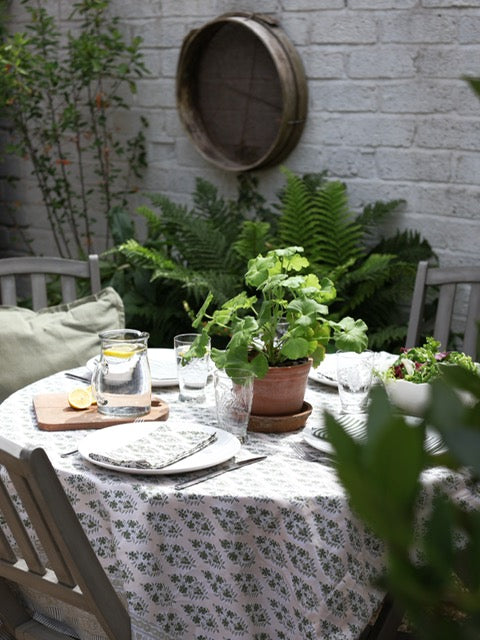Olive and Stone Buti Block Print Tablecloth