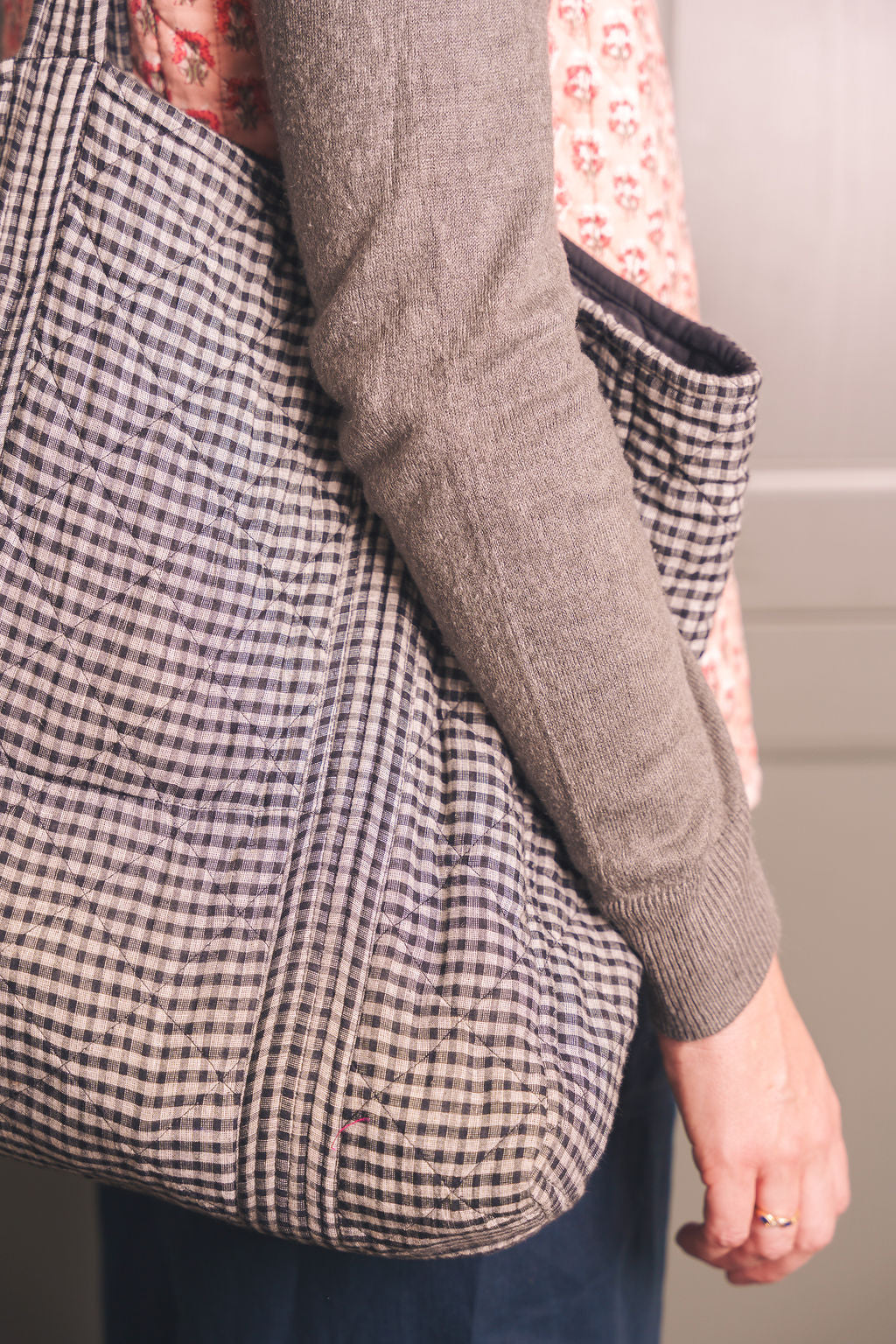 Black and White Handloom Gingham Tote