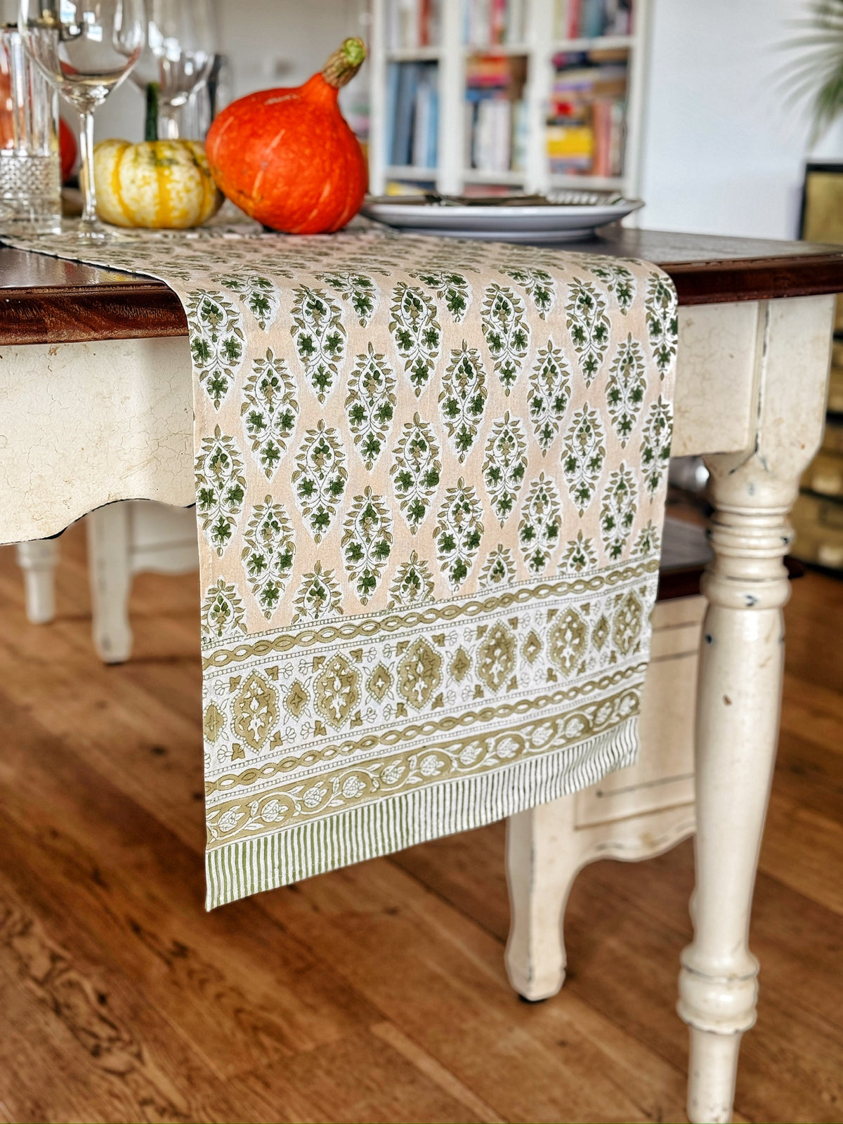 Olive Buti Block Print Table Runner