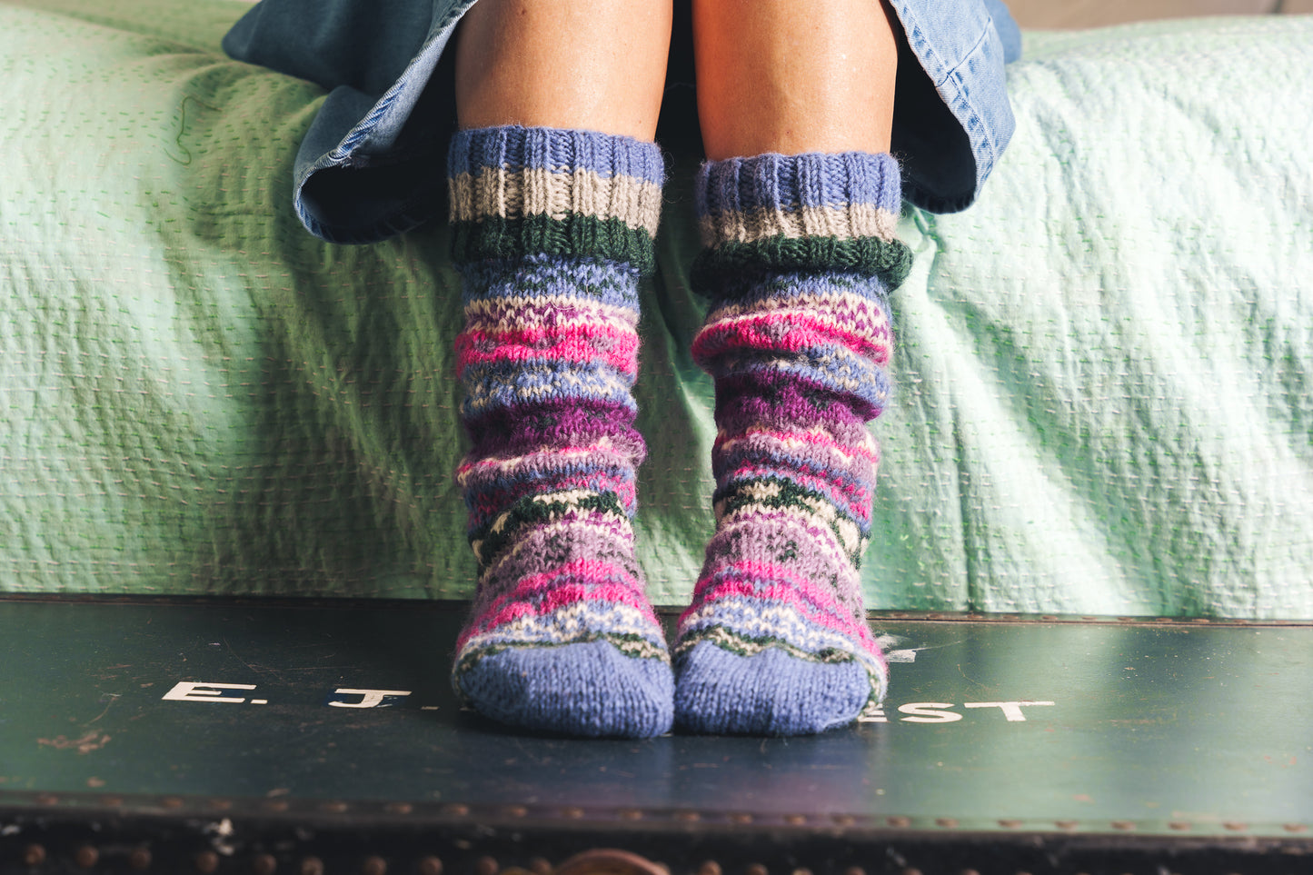 Lilac & Raspberry Fair Isle Hand Knitted Socks