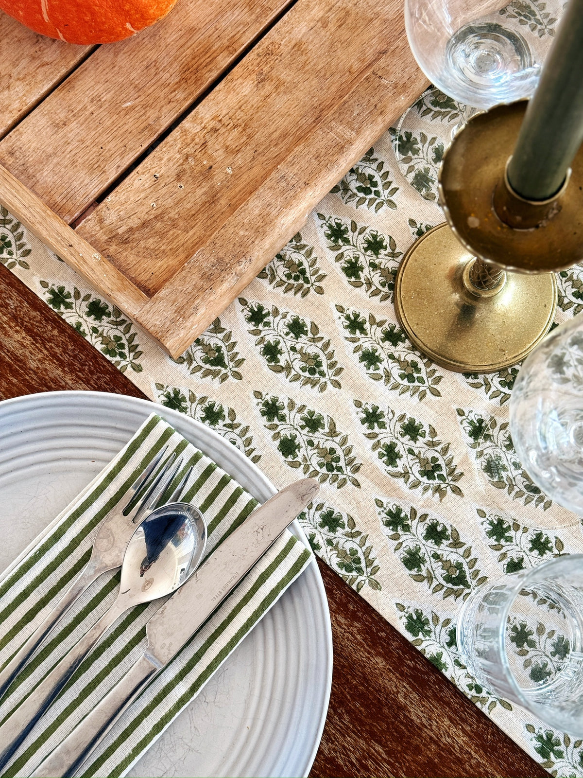 Olive Buti Block Print Table Runner