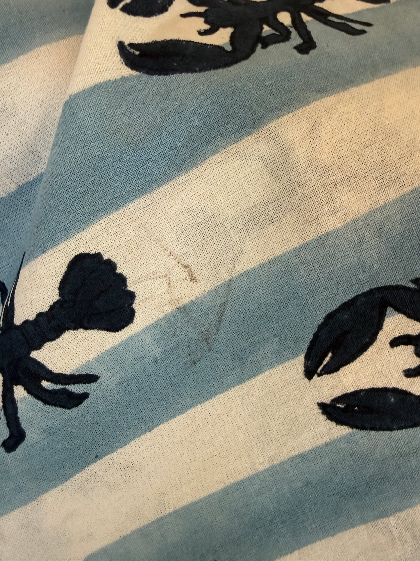 SECONDS Blue Lobster Stripe Block Print Tablecloth